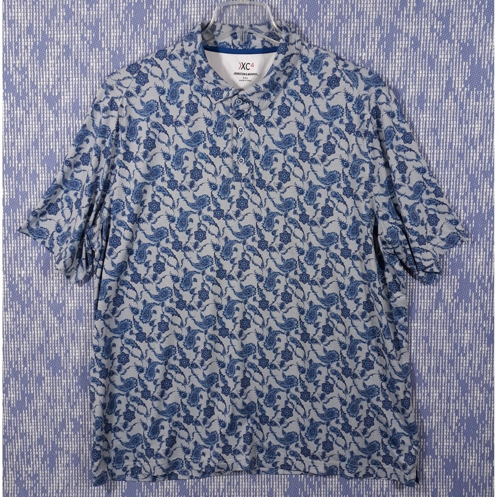 Johnston & Murphy XC4 Polo Shirt Mens 2XL XXL Golf Blue Paisley Performance